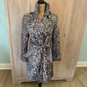 EUC trench coat classic Animal Print Trench Coat rain jacket belted Fall Y2K M